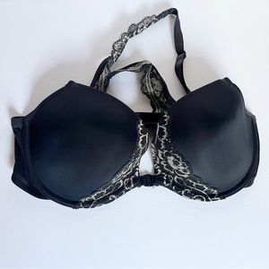 36C front clasp crisscross back black and white bra